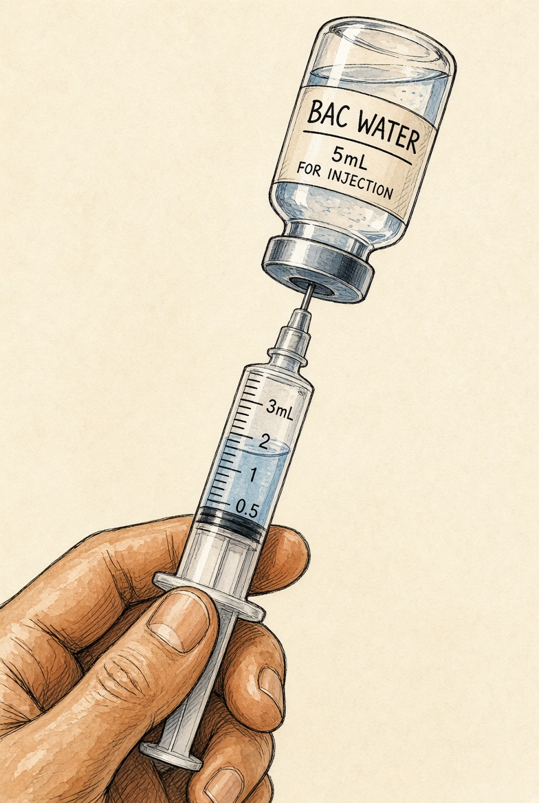 Drawing back the plunger to fill the syringe with bacteriostatic water