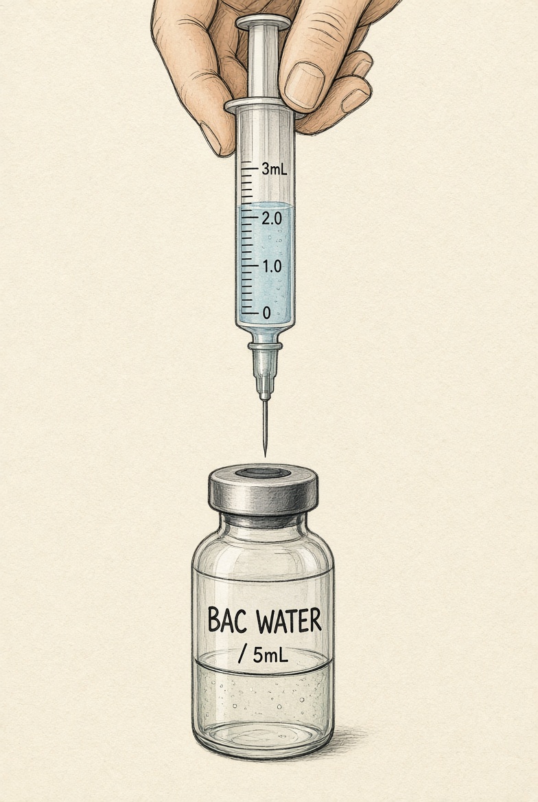Pulling the needle out of the bacteriostatic water vial
