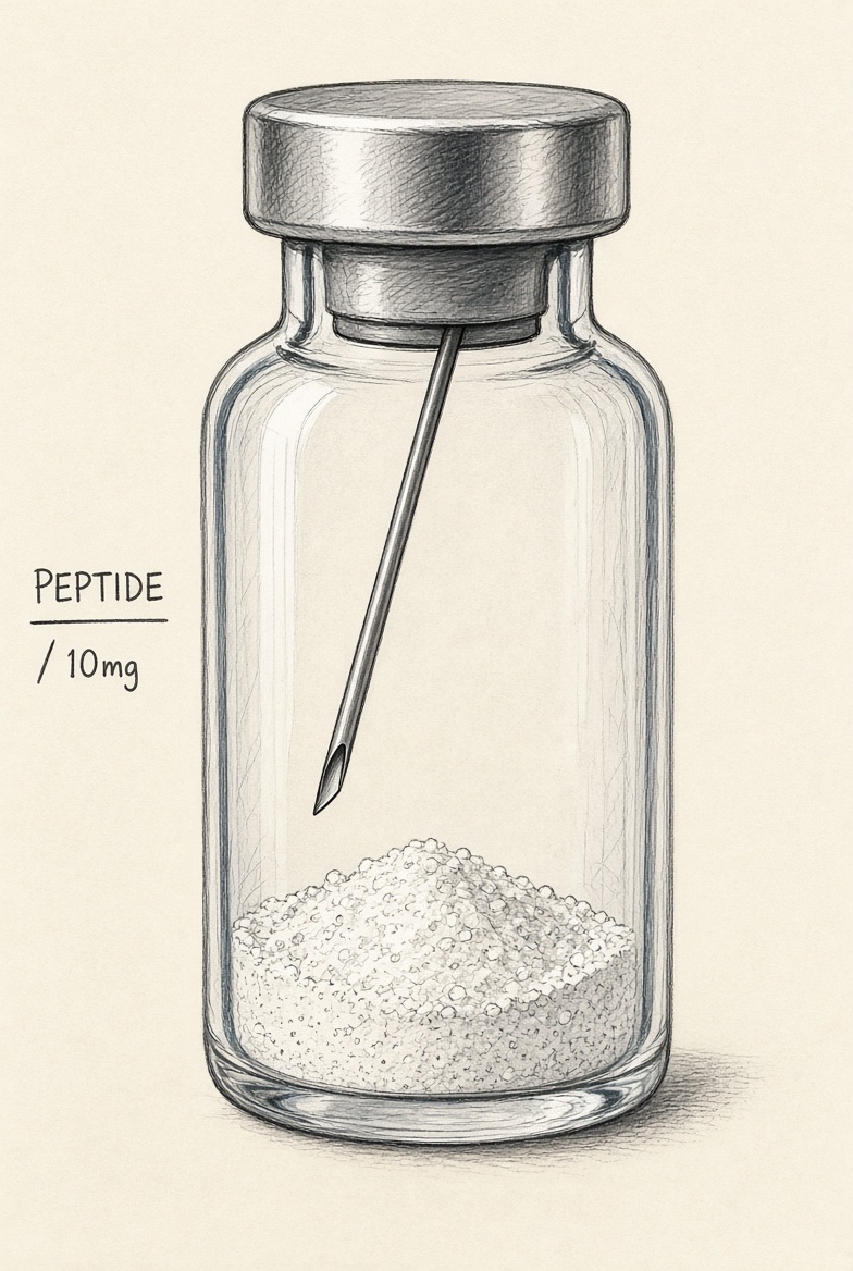 Needle angled toward the interior glass wall of the peptide vial