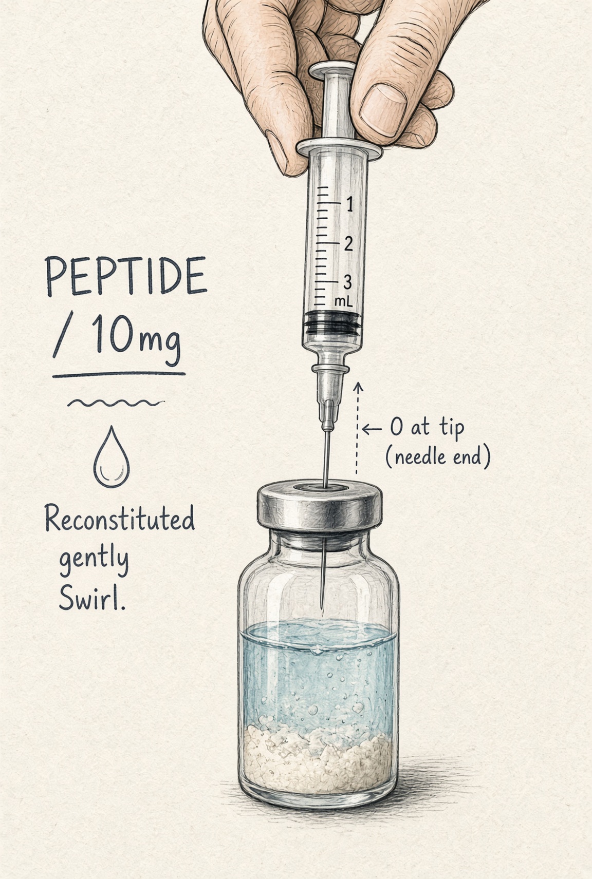 Withdrawing the empty syringe from the peptide vial