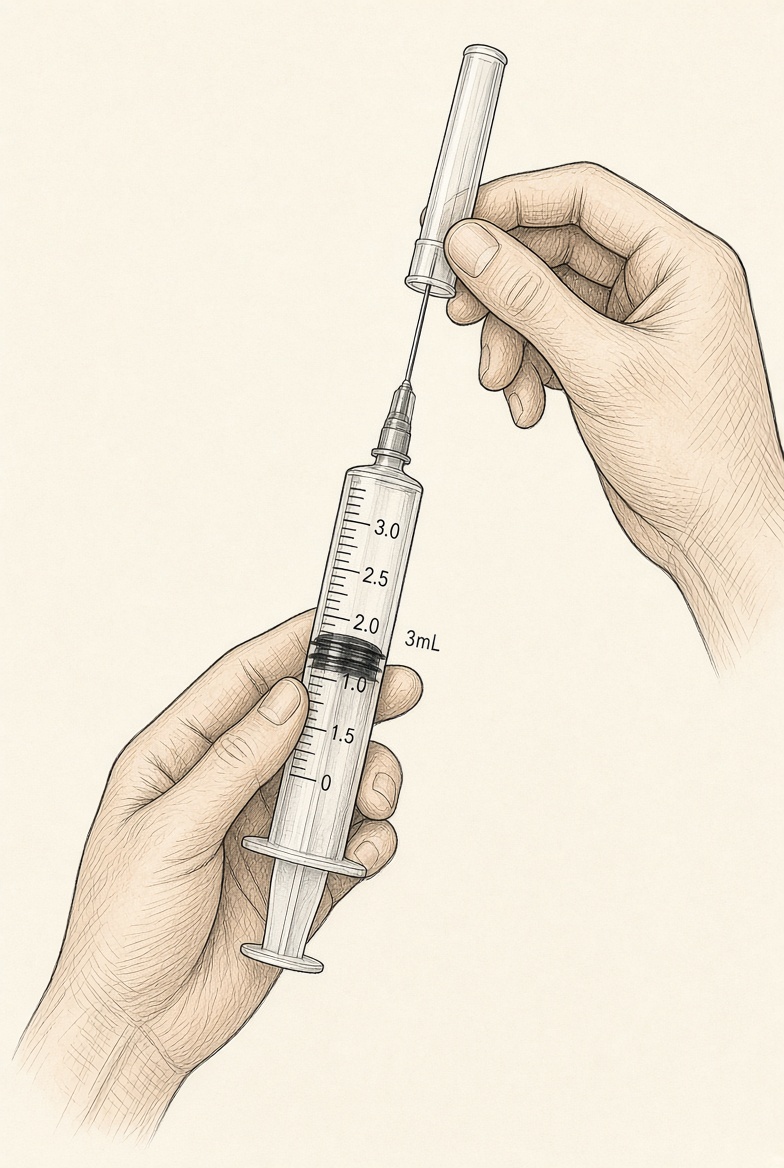 Removing the cap from the needle