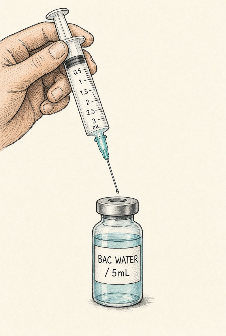 Needle aligned above the center of the bacteriostatic water vial's stopper